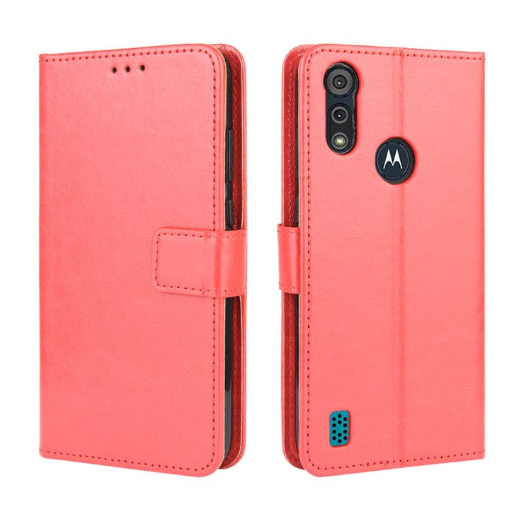 Crazy Horse Texture Wallet Stand Leather Phone Case for Motorola Moto Moto E6i / E6s (2020) - Red