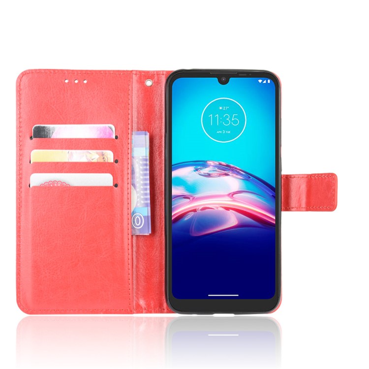 Crazy Horse Texture Wallet Stand Leather Phone Case for Motorola Moto Moto E6i / E6s (2020) - Red