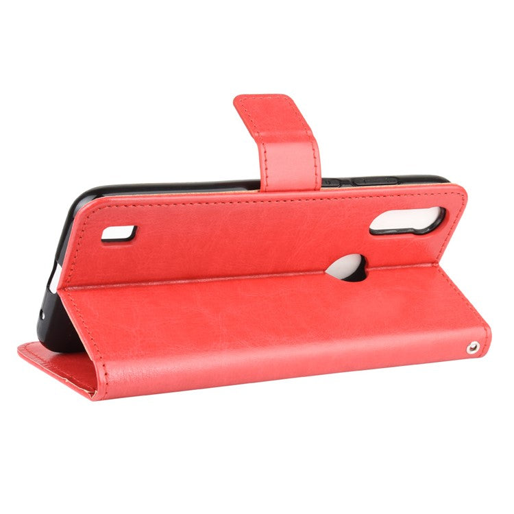 Crazy Horse Texture Wallet Stand Leather Phone Case for Motorola Moto Moto E6i / E6s (2020) - Red