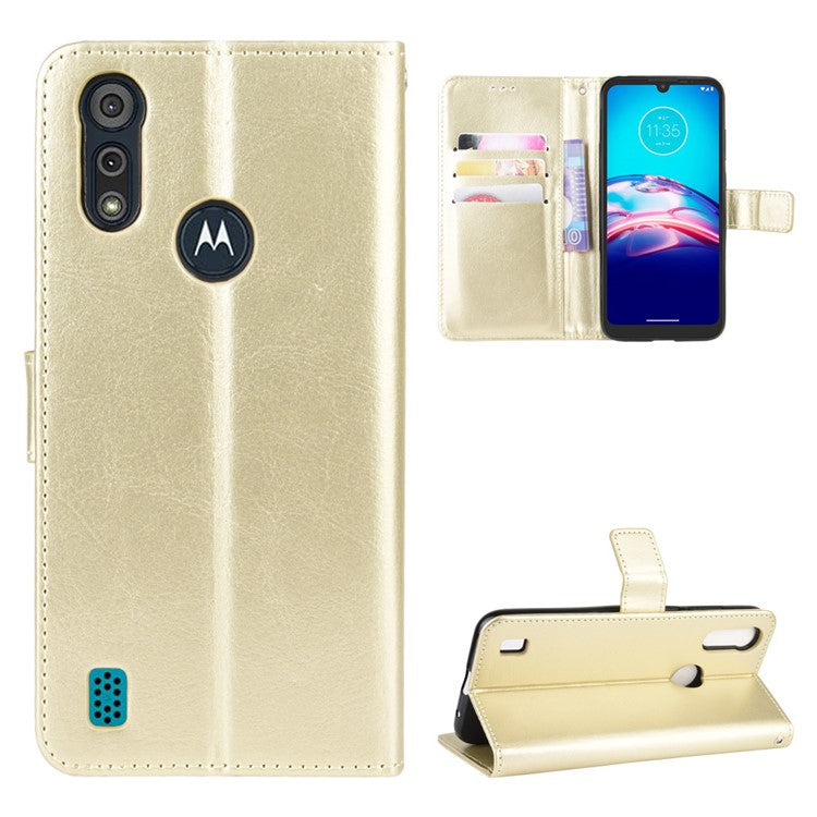 Crazy Horse Texture Wallet Stand Leather Phone Case for Motorola Moto Moto E6i / E6s (2020) - Gold