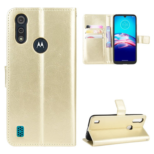Crazy Horse Texture Wallet Stand Leather Phone Case for Motorola Moto Moto E6i / E6s (2020) - Gold