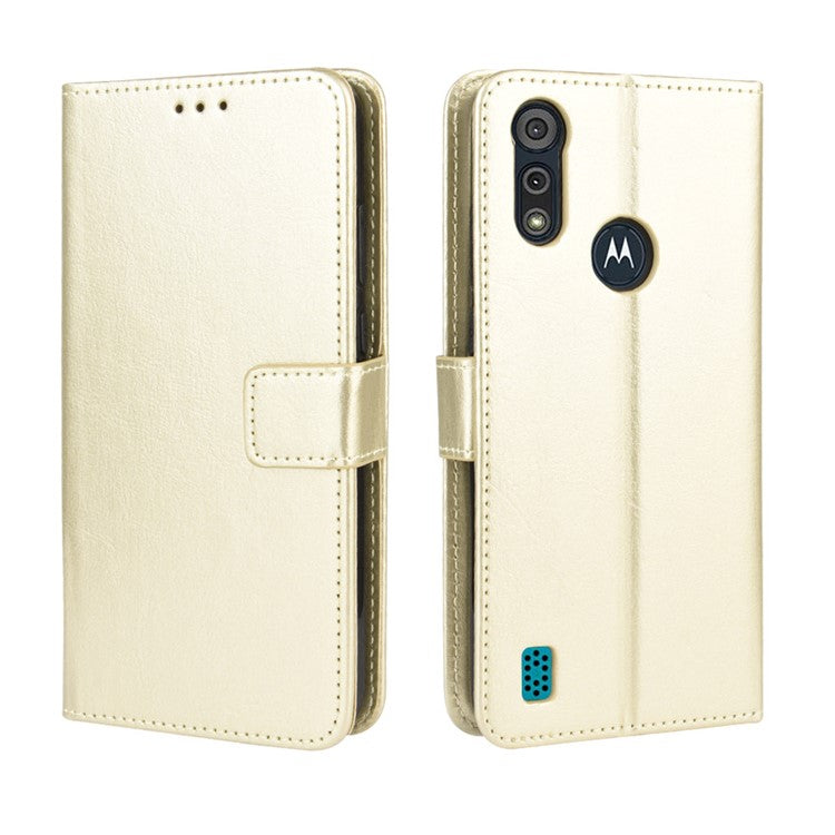 Crazy Horse Texture Wallet Stand Leather Phone Case for Motorola Moto Moto E6i / E6s (2020) - Gold