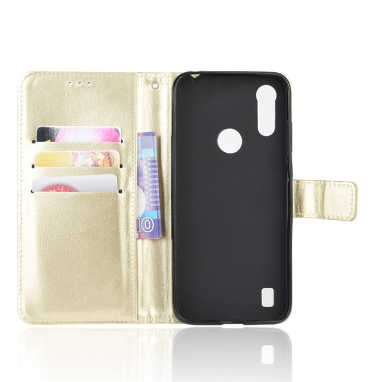Crazy Horse Texture Wallet Stand Leather Phone Case for Motorola Moto Moto E6i / E6s (2020) - Gold