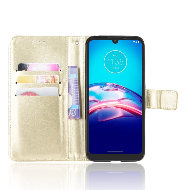 Crazy Horse Texture Wallet Stand Leather Phone Case for Motorola Moto Moto E6i / E6s (2020) - Gold
