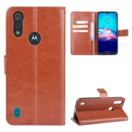 Crazy Horse Texture Wallet Stand Leather Phone Case for Motorola Moto Moto E6i / E6s (2020) - Brown