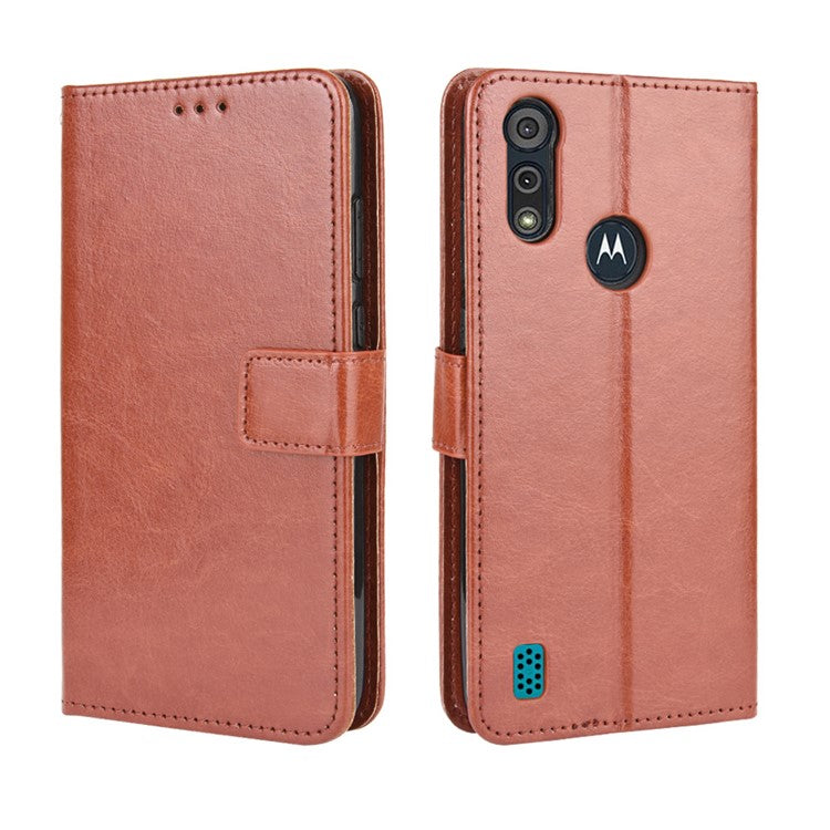 Crazy Horse Texture Wallet Stand Leather Phone Case for Motorola Moto Moto E6i / E6s (2020) - Brown