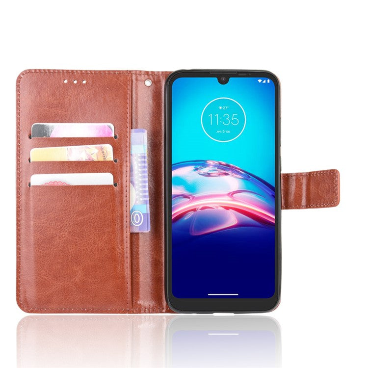 Crazy Horse Texture Wallet Stand Leather Phone Case for Motorola Moto Moto E6i / E6s (2020) - Brown