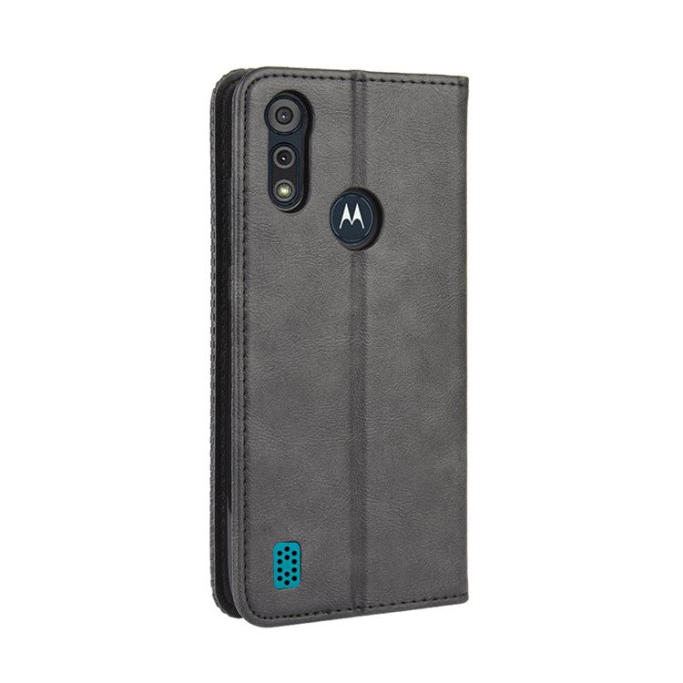Vintage Style Leather Wallet Stand Phone Shell for Motorola Moto Moto E6i / E6s (2020) - Black
