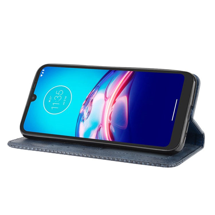 Vintage Style Leather Wallet Stand Phone Shell for Motorola Moto Moto E6i / E6s (2020) - Dark Blue