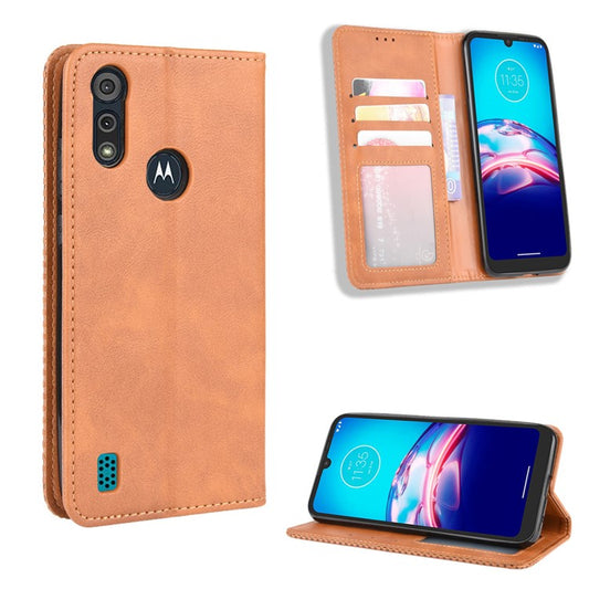 Vintage Style Leather Wallet Stand Phone Shell for Motorola Moto Moto E6i / E6s (2020) - Brown