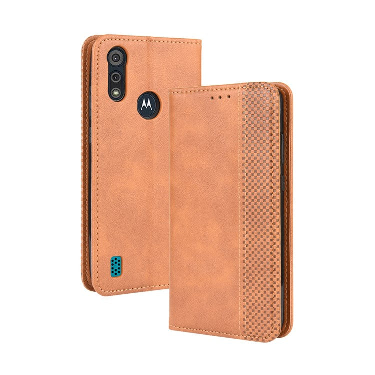Vintage Style Leather Wallet Stand Phone Shell for Motorola Moto Moto E6i / E6s (2020) - Brown