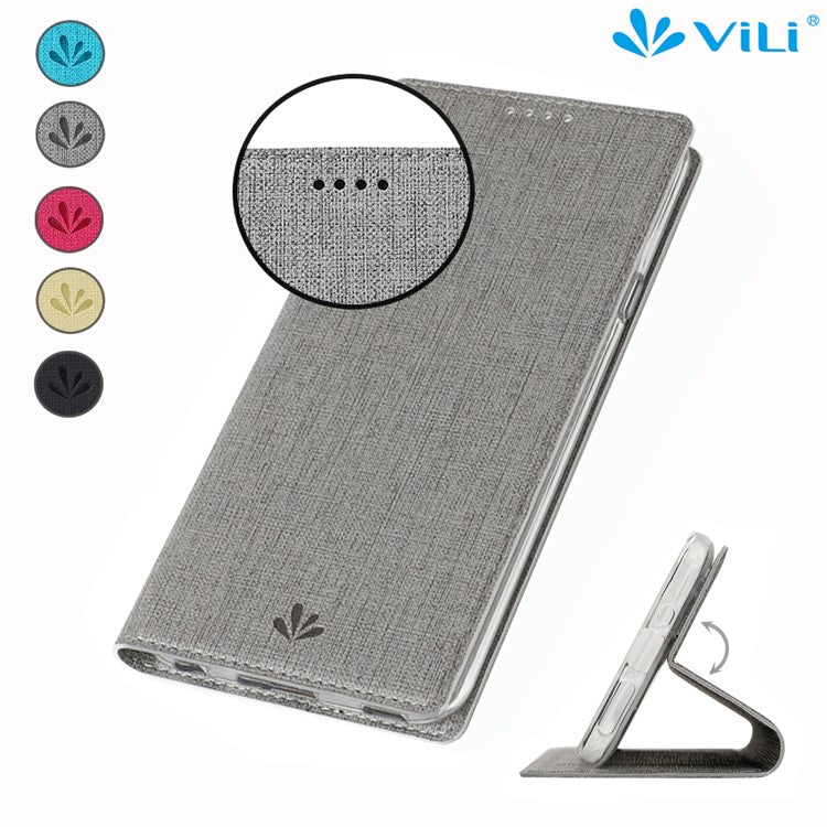 VILI DMX Card Holder Leather Stand Shell Mobile Phone Cover for Motorola Edge Plus - Grey
