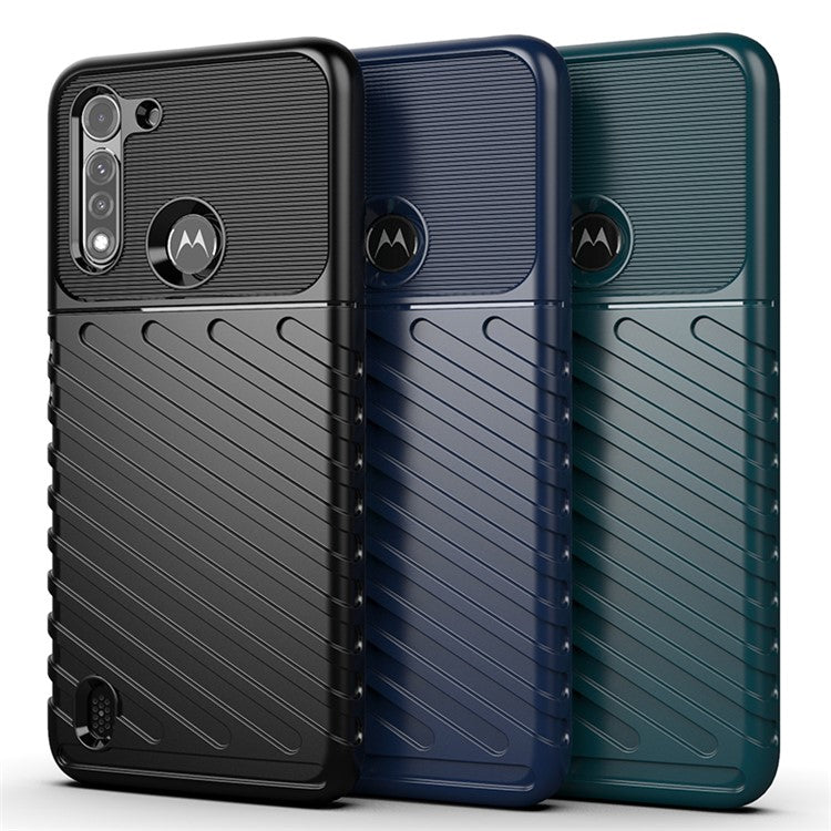 Thunder Series Twill Texture Soft TPU Phone Cover for Motorola Moto G8 Power Lite - Black