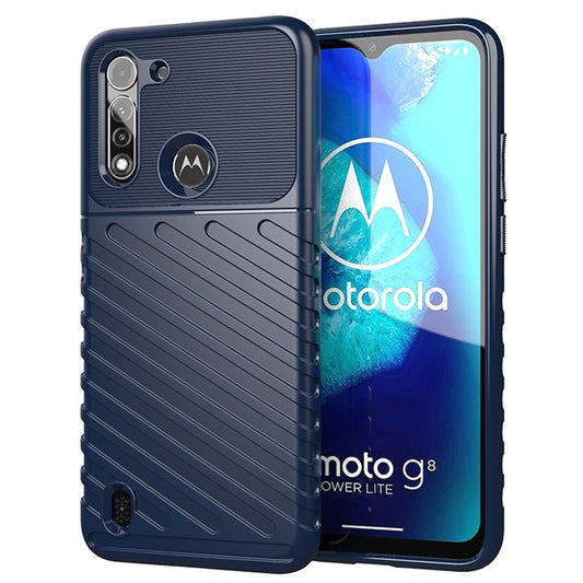Thunder Series Twill Texture Soft TPU Phone Cover for Motorola Moto G8 Power Lite - Blue