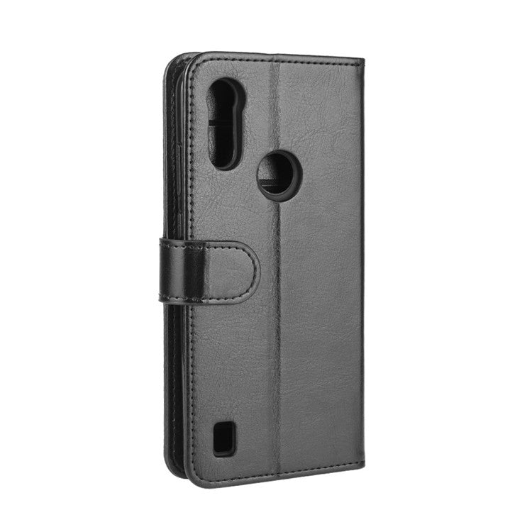 Crazy Horse Wallet Leather Magnetic Phone Cover for Motorola Moto E6i / E6s (2020) - Black