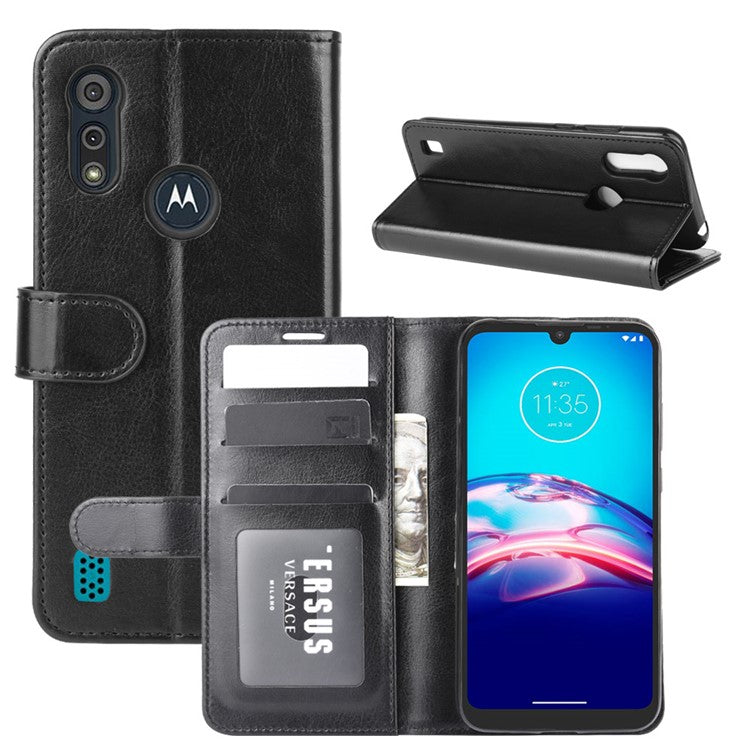 Crazy Horse Wallet Leather Magnetic Phone Cover for Motorola Moto E6i / E6s (2020) - Black