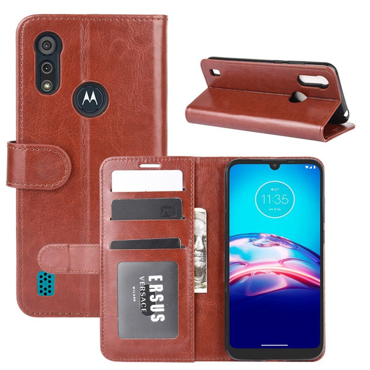 Crazy Horse Wallet Leather Magnetic Phone Cover for Motorola Moto E6i / E6s (2020) - Brown