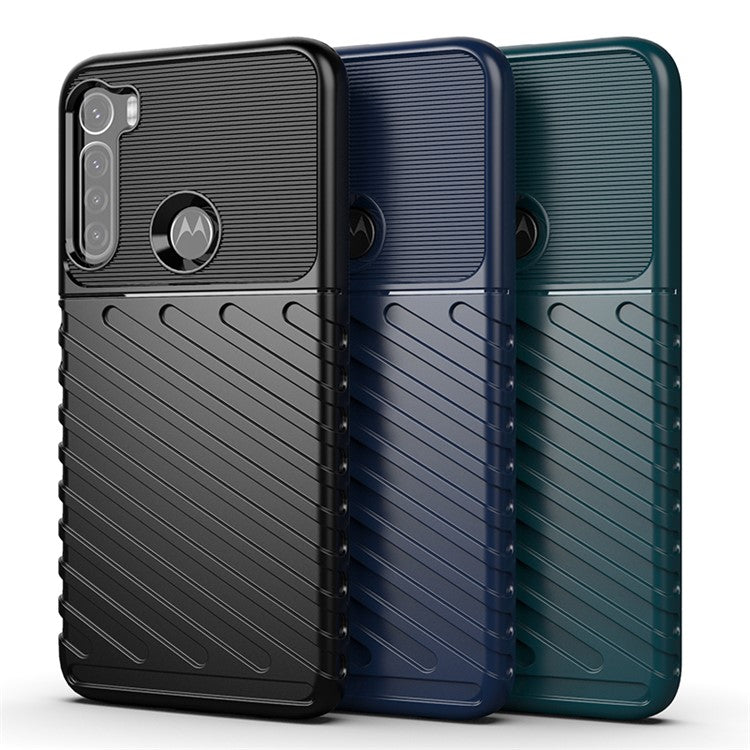 Thunder Series Twill Texture Soft TPU Phone Case for Motorola Moto One Fusion Plus - Blue