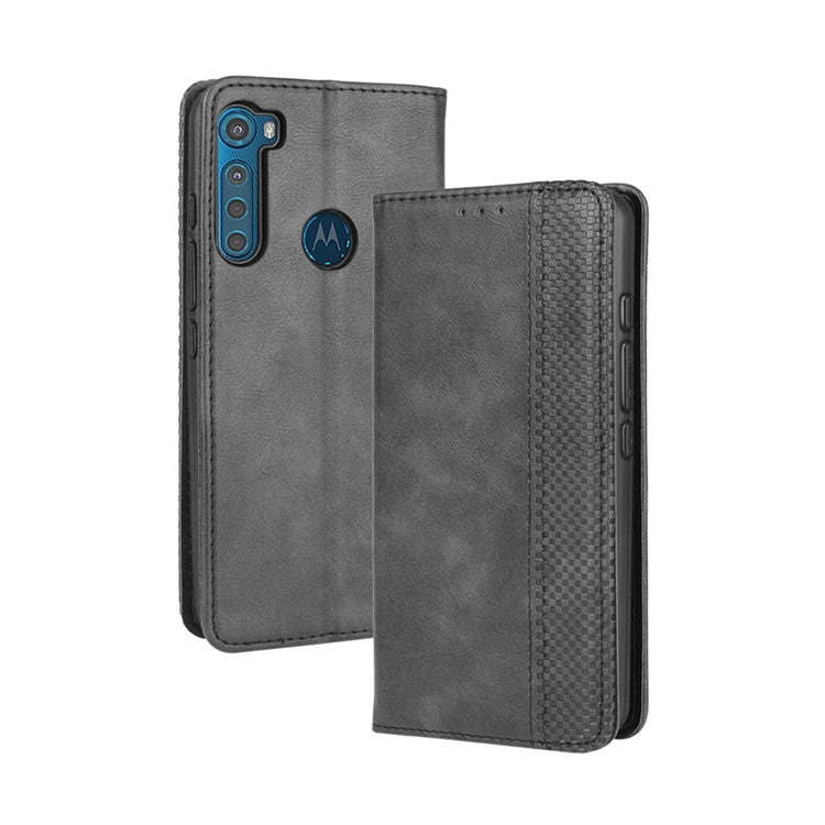 Auto-absorbed Retro Leather Wallet Protective Case for Motorola Moto One Fusion Plus - Black