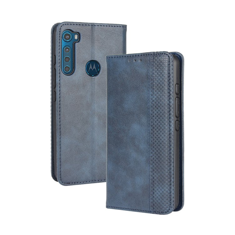 Auto-absorbed Retro Leather Wallet Protective Case for Motorola Moto One Fusion Plus - Blue