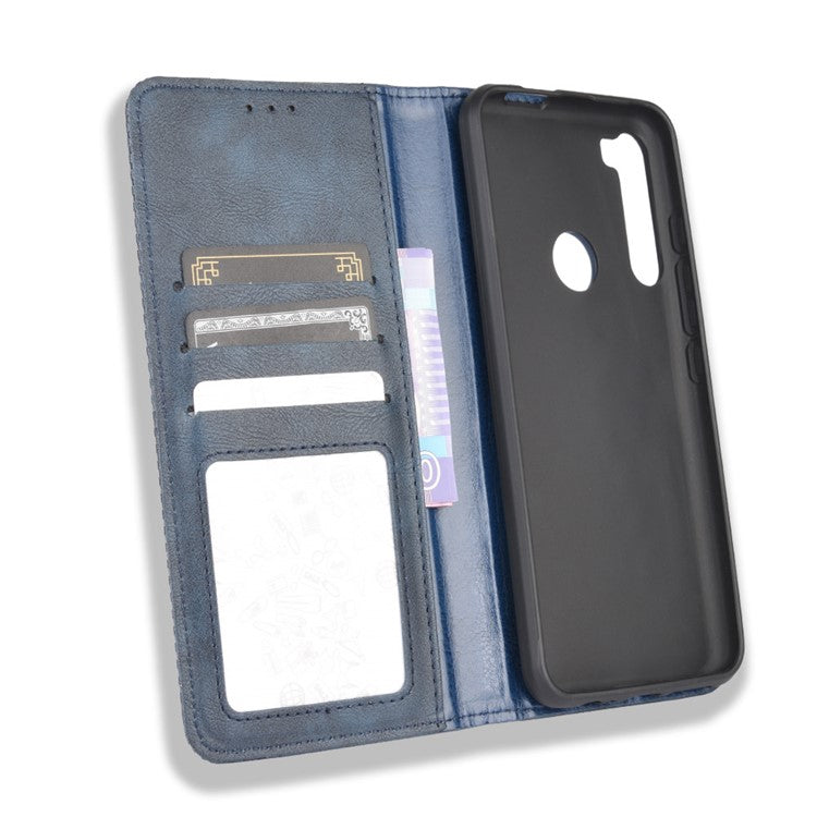 Auto-absorbed Retro Leather Wallet Protective Case for Motorola Moto One Fusion Plus - Blue