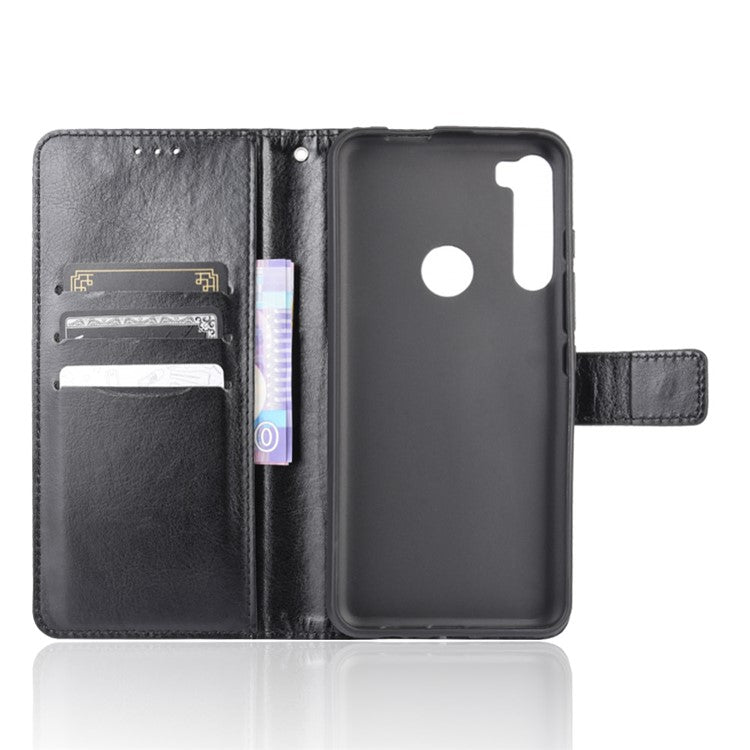 Crazy Horse Wallet Stand Leather Case Accessory for Motorola Moto One Fusion Plus - Black