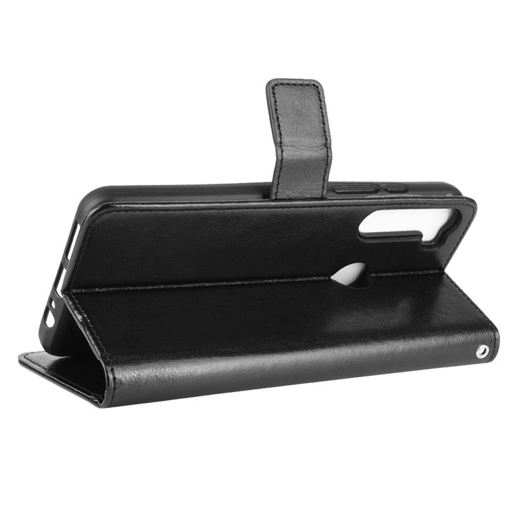Crazy Horse Wallet Stand Leather Case Accessory for Motorola Moto One Fusion Plus - Black