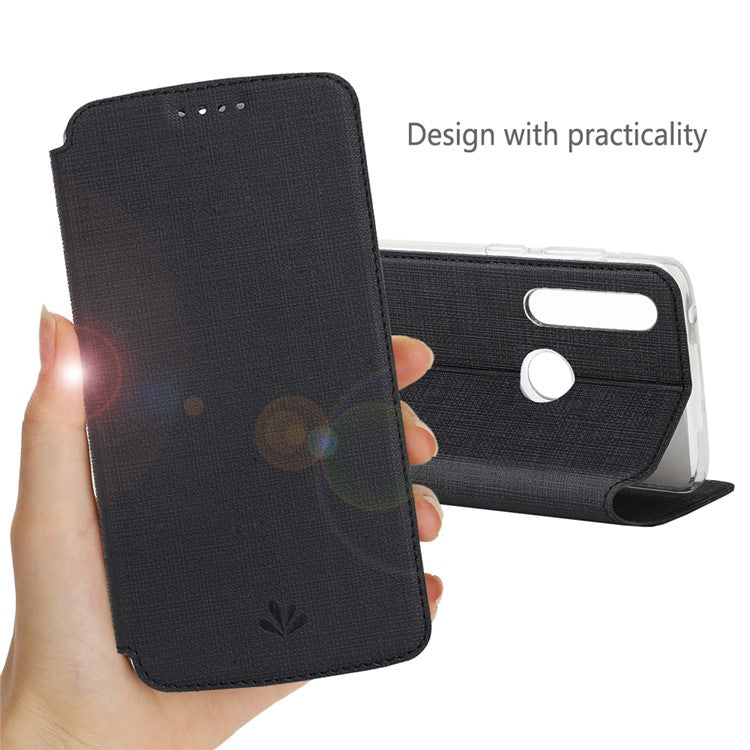 VILI DMX Cross Texture Leather Card Holder Case for Motorola Moto G Power - Black