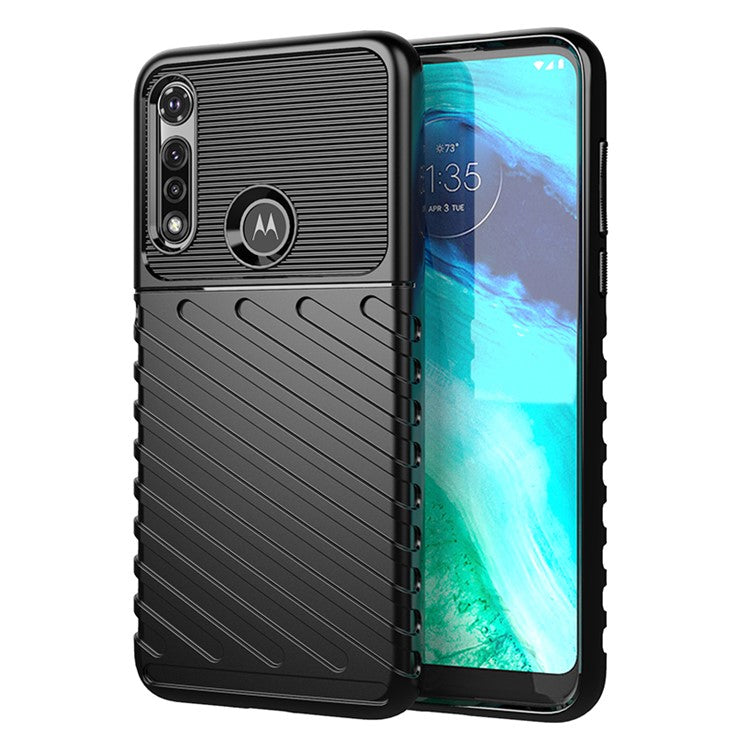 Thunder Series Twill Texture Soft TPU Phone Case for Motorola Moto G Fast - Black