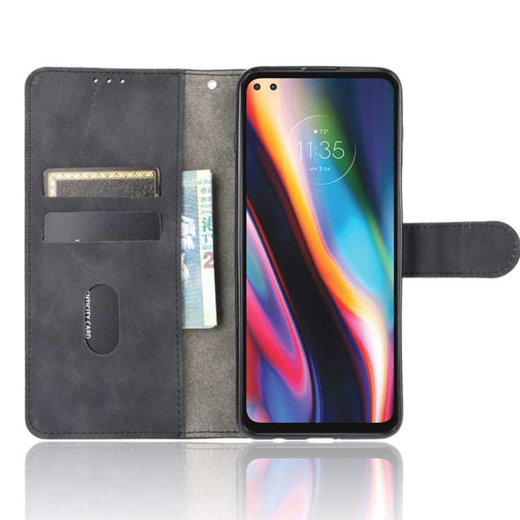Skin-touch Wallet Stand Leather Flip Cover for Motorola Moto G 5G Plus - Black