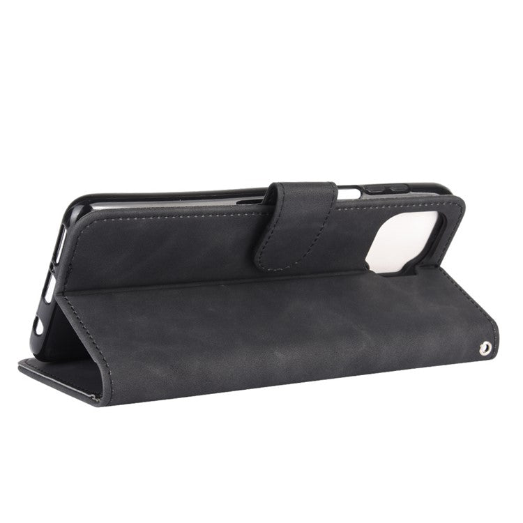 Skin-touch Wallet Stand Leather Flip Cover for Motorola Moto G 5G Plus - Black