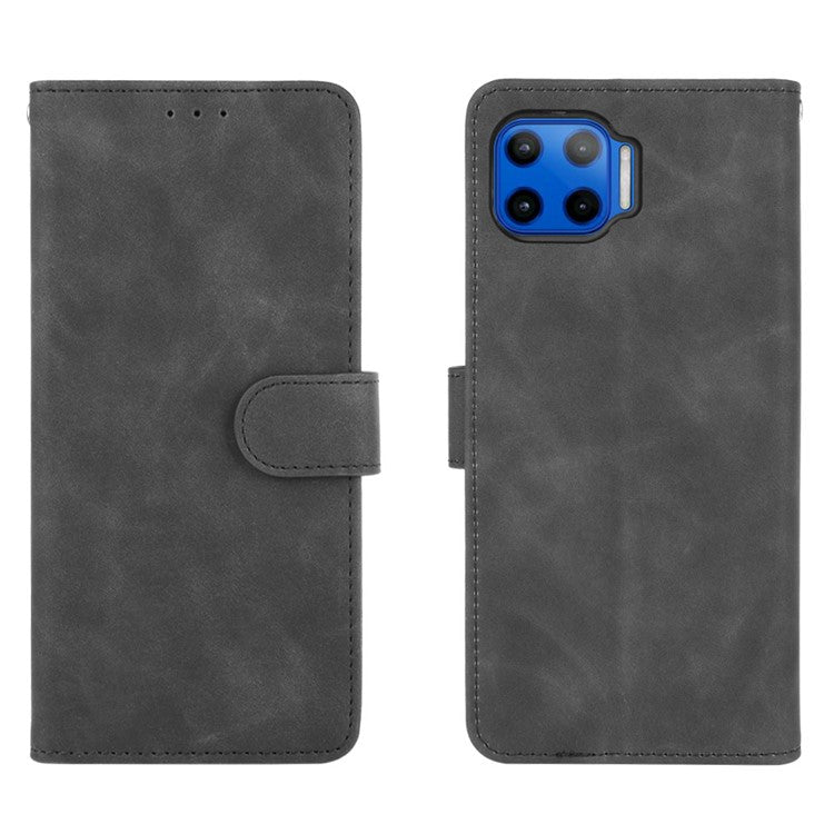 Skin-touch Wallet Stand Leather Flip Cover for Motorola Moto G 5G Plus - Black