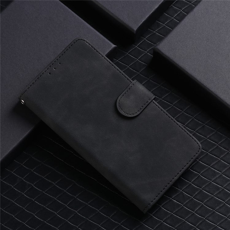 Skin-touch Wallet Stand Leather Flip Cover for Motorola Moto G 5G Plus - Black