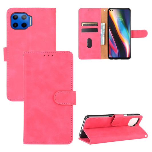 Skin-touch Wallet Stand Leather Flip Cover for Motorola Moto G 5G Plus - Red