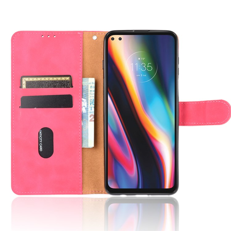 Skin-touch Wallet Stand Leather Flip Cover for Motorola Moto G 5G Plus - Red