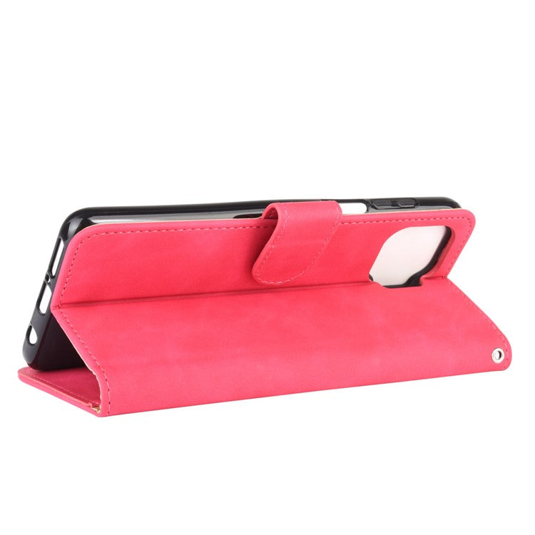 Skin-touch Wallet Stand Leather Flip Cover for Motorola Moto G 5G Plus - Red