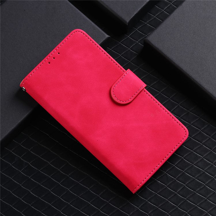 Skin-touch Wallet Stand Leather Flip Cover for Motorola Moto G 5G Plus - Red