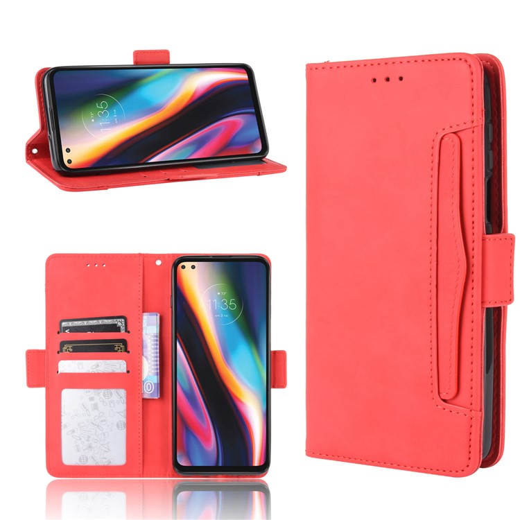Wallet Stand Flip Leather Protective Case for Motorola Moto G 5G Plus - Red