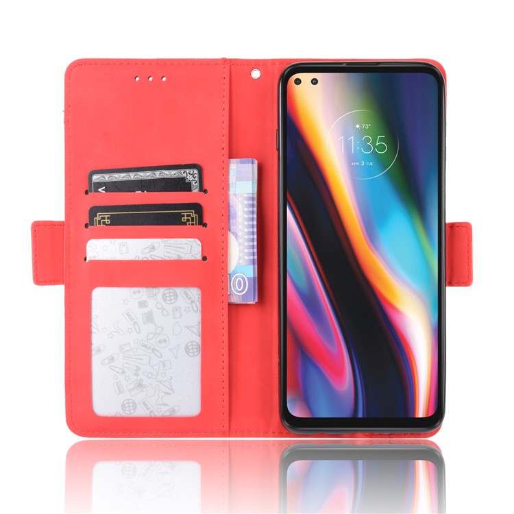 Wallet Stand Flip Leather Protective Case for Motorola Moto G 5G Plus - Red