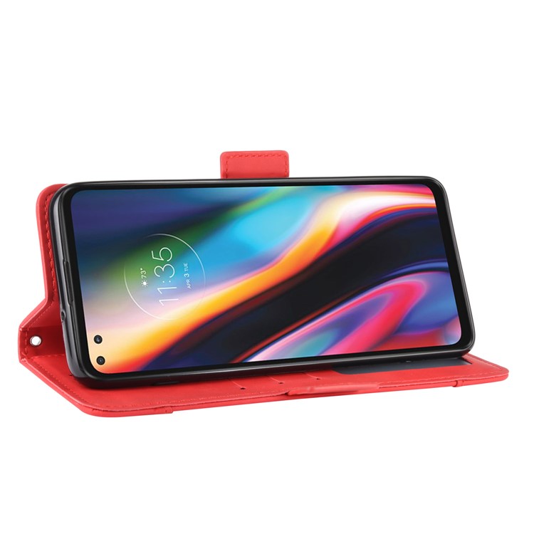 Wallet Stand Flip Leather Protective Case for Motorola Moto G 5G Plus - Red