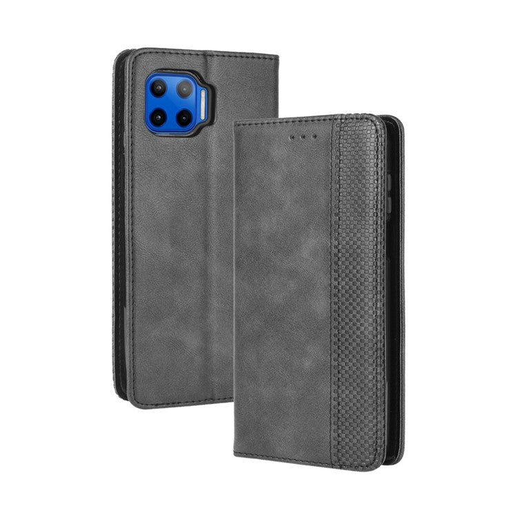 Vintage Style Leather Wallet Stand Case for Motorola Moto G 5G Plus - Black