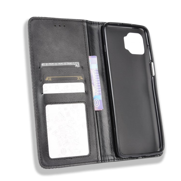 Vintage Style Leather Wallet Stand Case for Motorola Moto G 5G Plus - Black