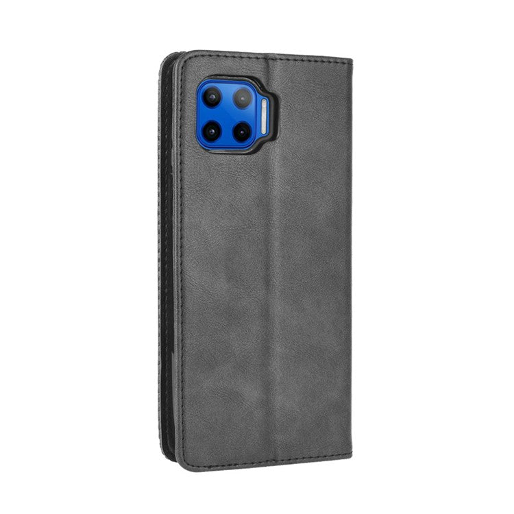 Vintage Style Leather Wallet Stand Case for Motorola Moto G 5G Plus - Black