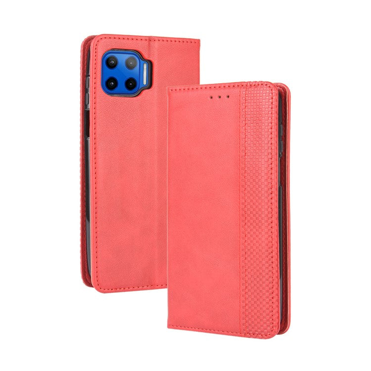 Vintage Style Leather Wallet Stand Case for Motorola Moto G 5G Plus - Red