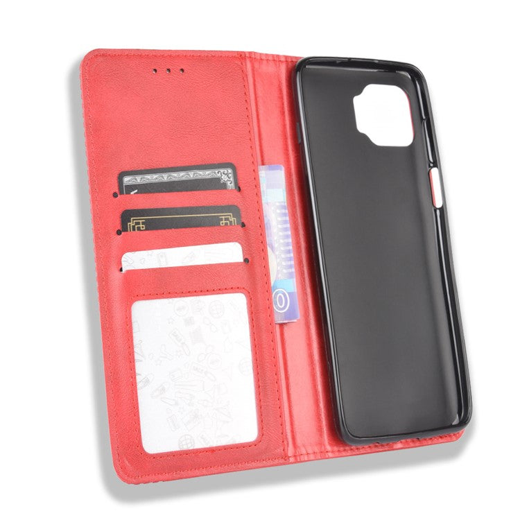 Vintage Style Leather Wallet Stand Case for Motorola Moto G 5G Plus - Red