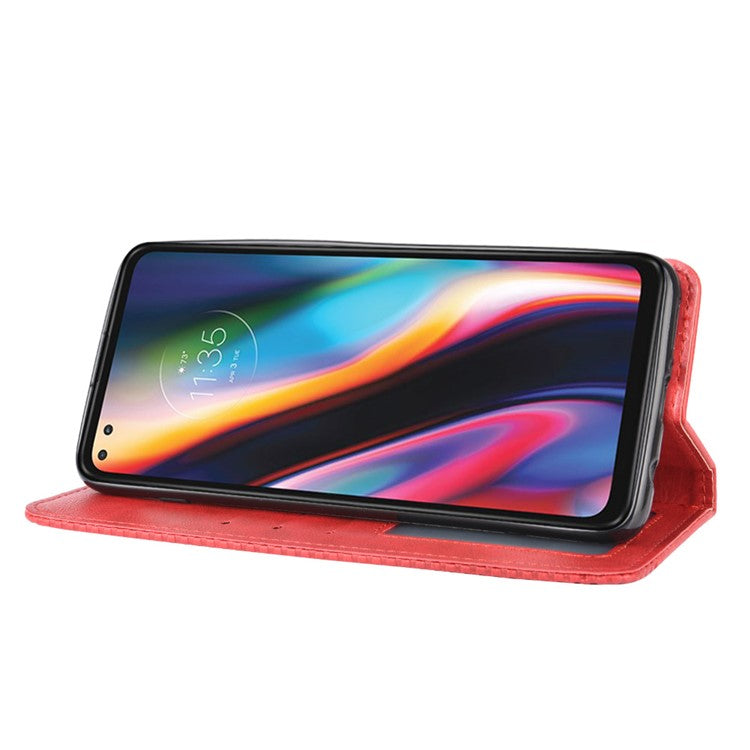 Vintage Style Leather Wallet Stand Case for Motorola Moto G 5G Plus - Red