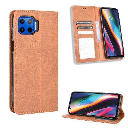 Vintage Style Leather Wallet Stand Case for Motorola Moto G 5G Plus - Brown