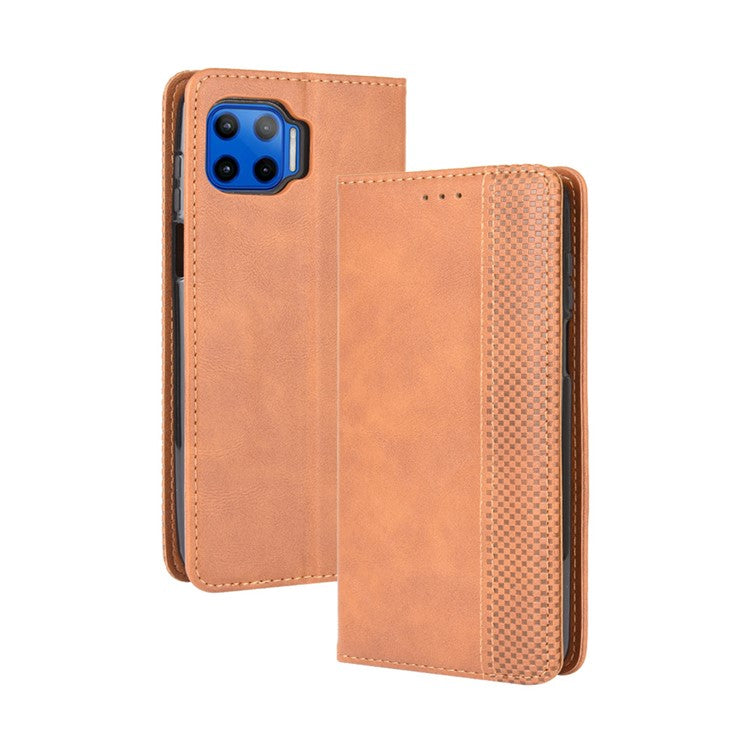 Vintage Style Leather Wallet Stand Case for Motorola Moto G 5G Plus - Brown