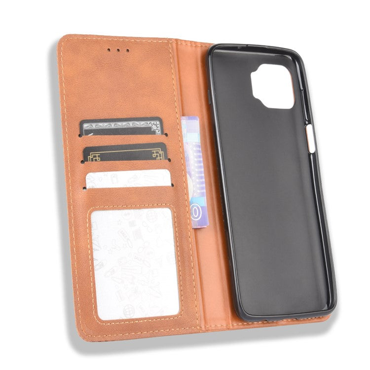 Vintage Style Leather Wallet Stand Case for Motorola Moto G 5G Plus - Brown