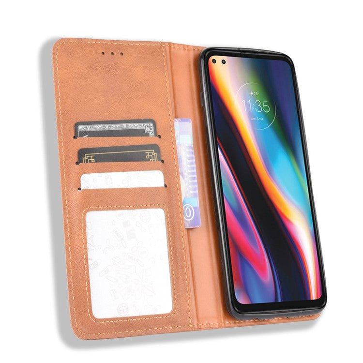 Vintage Style Leather Wallet Stand Case for Motorola Moto G 5G Plus - Brown